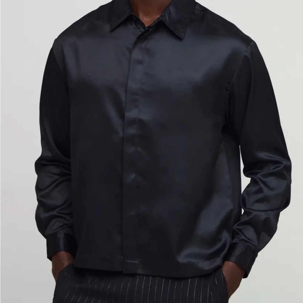 Men’s Boxy Satin Black Button-Up Shirt